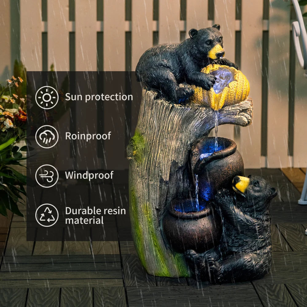 Bear Outdoor Water Fountain With LED Lights for Gardens