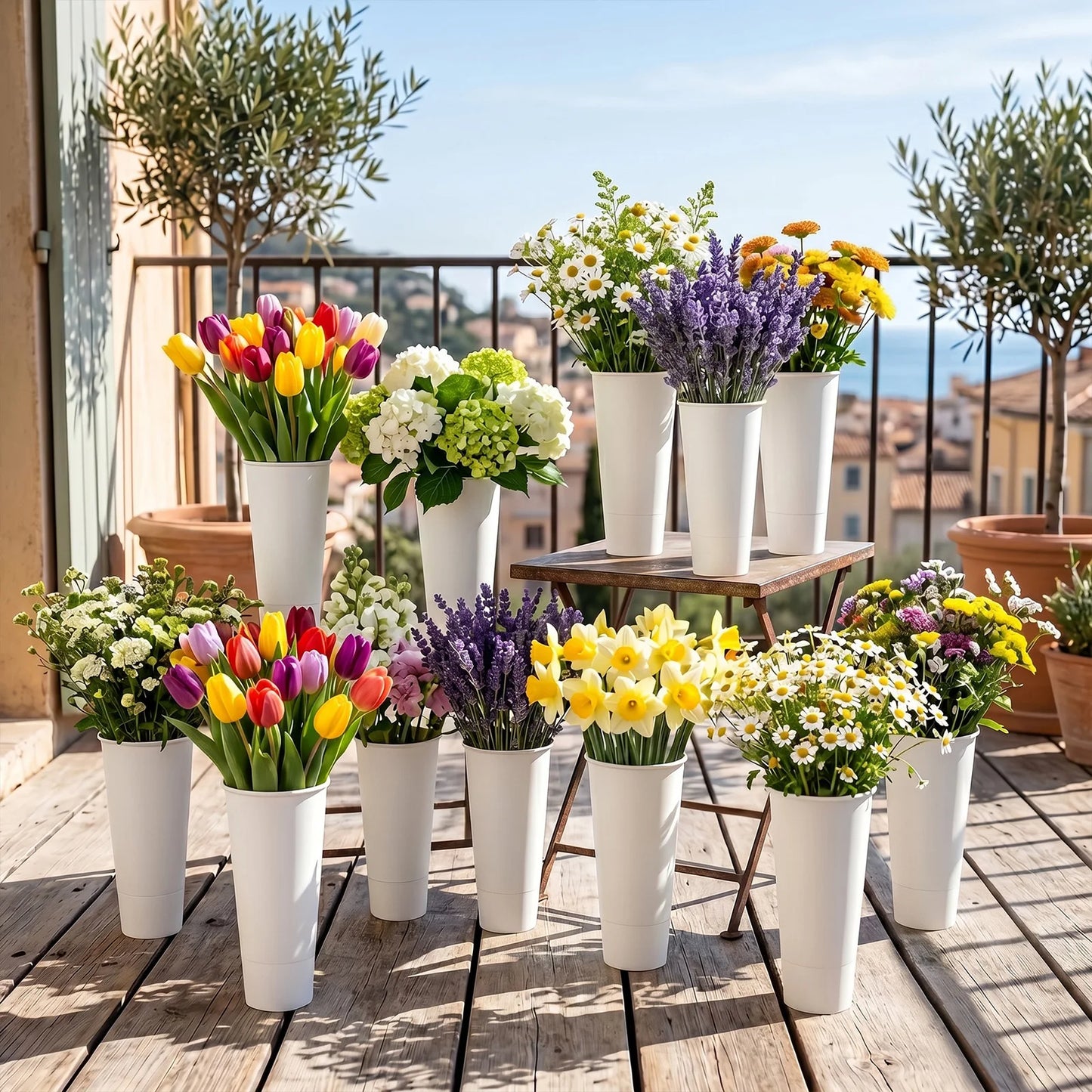 12-Piece Plastic Plant Stand Tapered Buckets Set For Home Garden