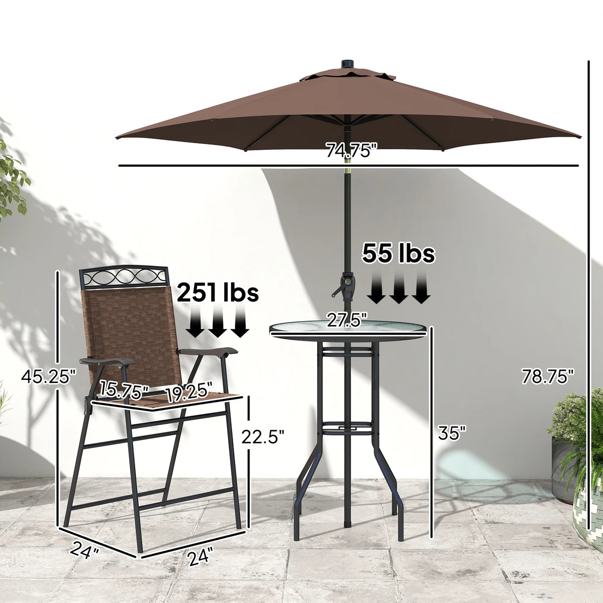 Outsunny Outdoor Patio Dining Set With Table And Umbrella