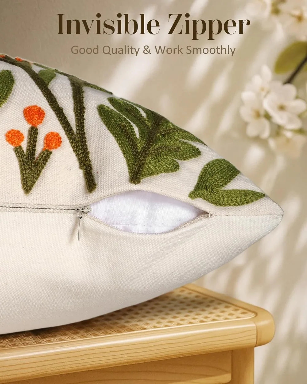 Boho Embroidered Pillow Cover With Zipper Cushion Case
