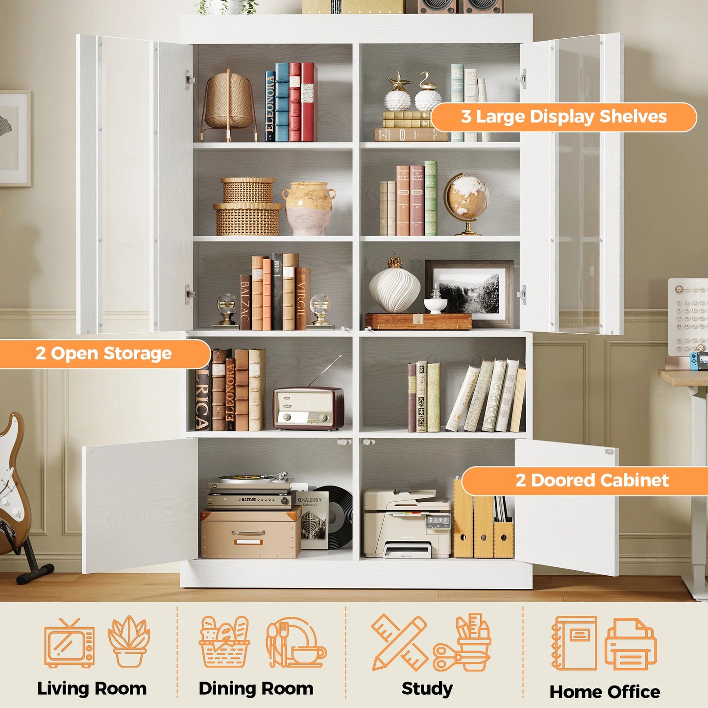 IRONCK 5-Tier Modern Bookshelf With Enclosed Acrylic Doors