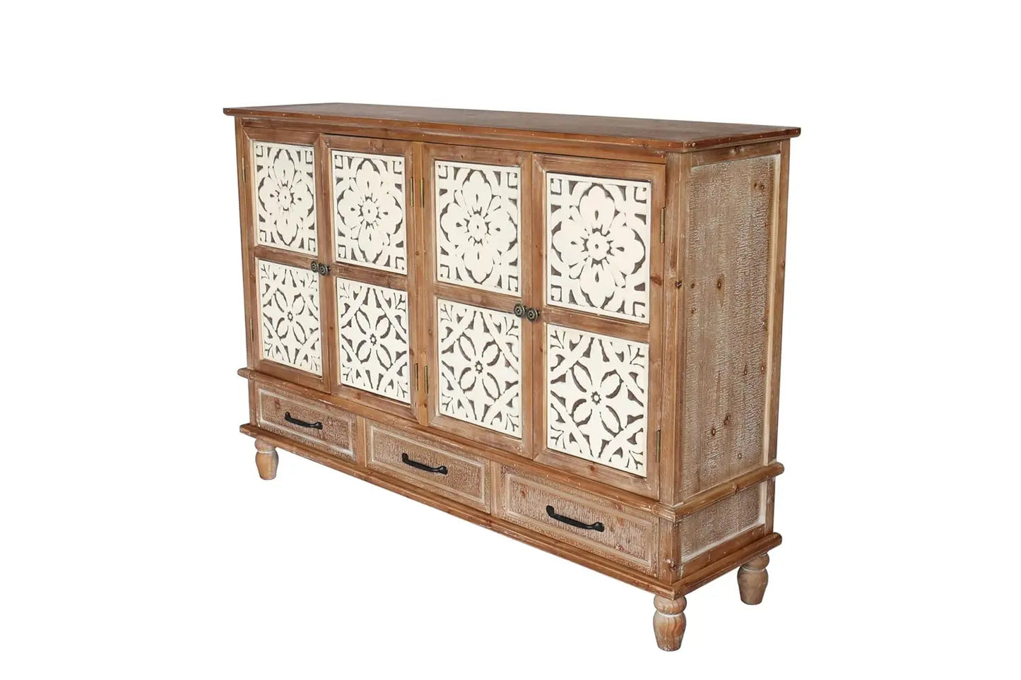 Country Vintage Sideboard Buffet Cabinet With Embossed Floral Metal Doors