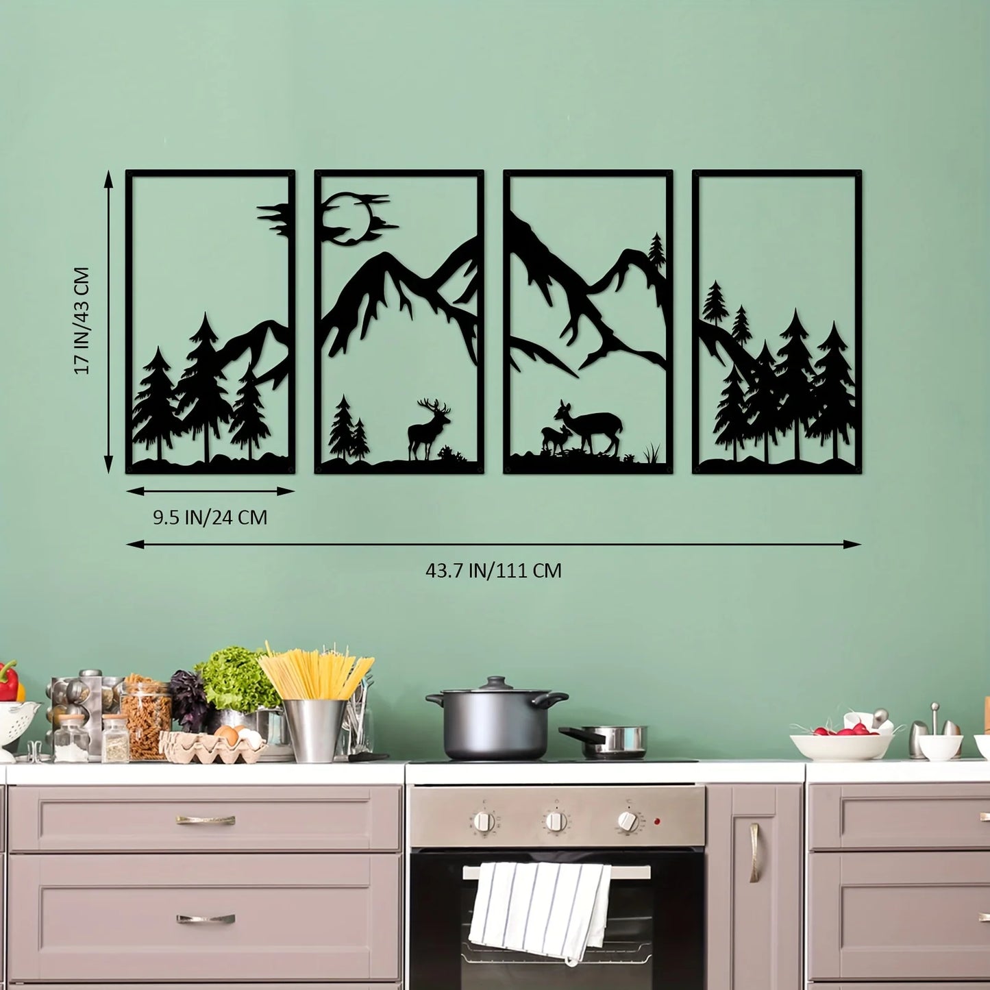 Abstract Mountain Wall Art Set, Rural Decor, Unframed 4-Piece
