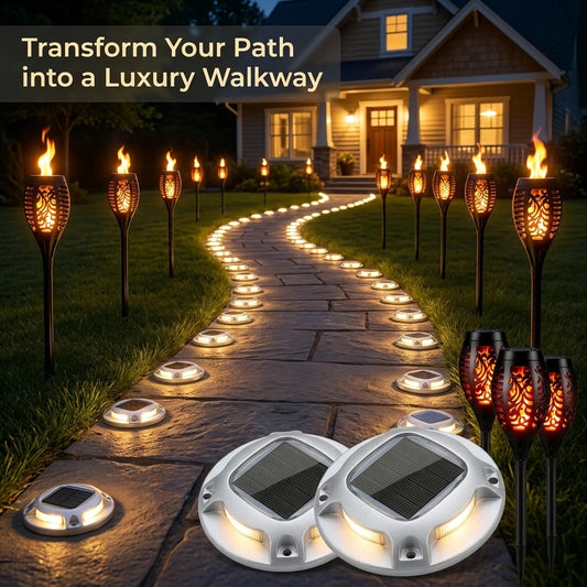 Solar Flickering Torch And Ground Lights For Garden Pathways