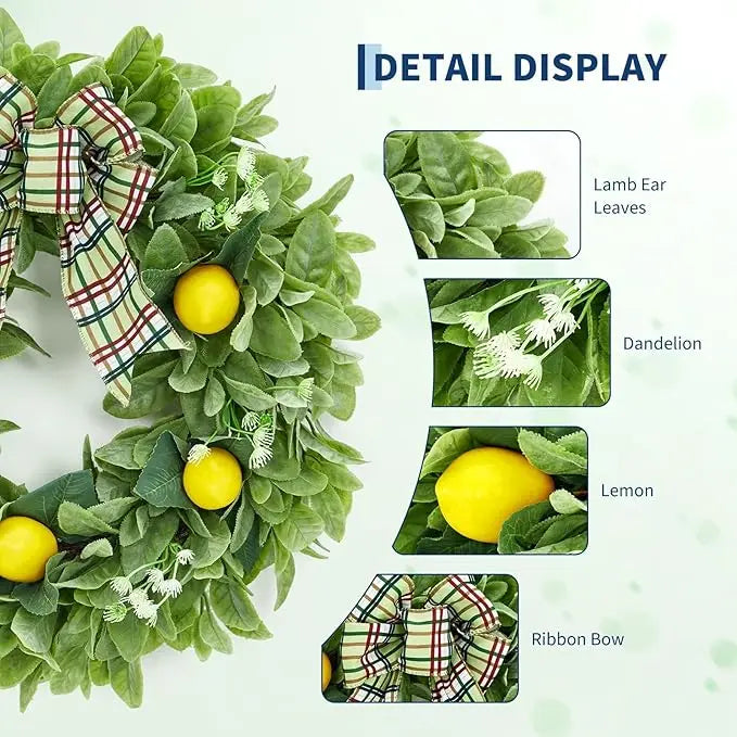 Himiss 20 Inch Lemon Wreath With Artificial Lemons For Home Decoration Summer