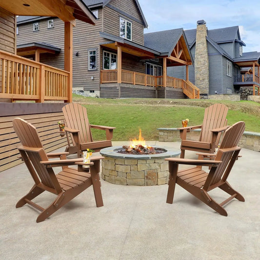 All Weather Adirondack Chair Set 4 Piece With Cup Holders