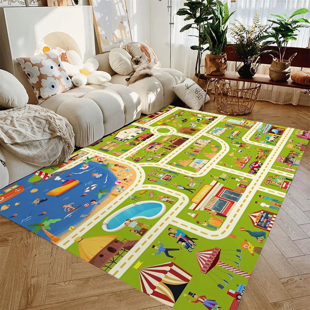 Car Play Mat For Kids TrafficThemed Rug Non Slip Playroom