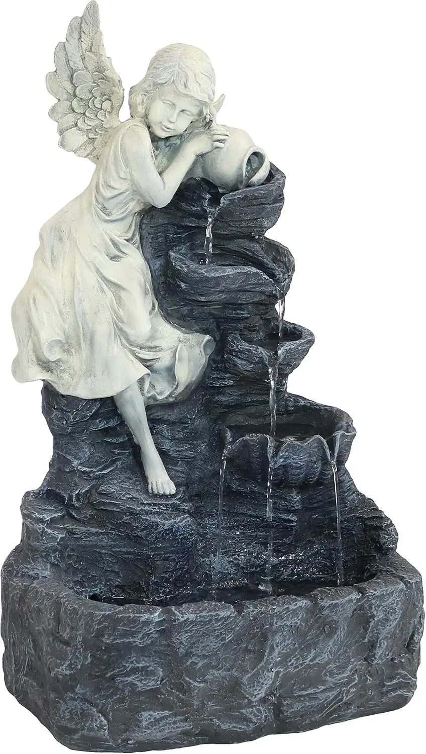 Sunnydaze Angel Falls Outdoor Solar Water Fountain With LED Light
