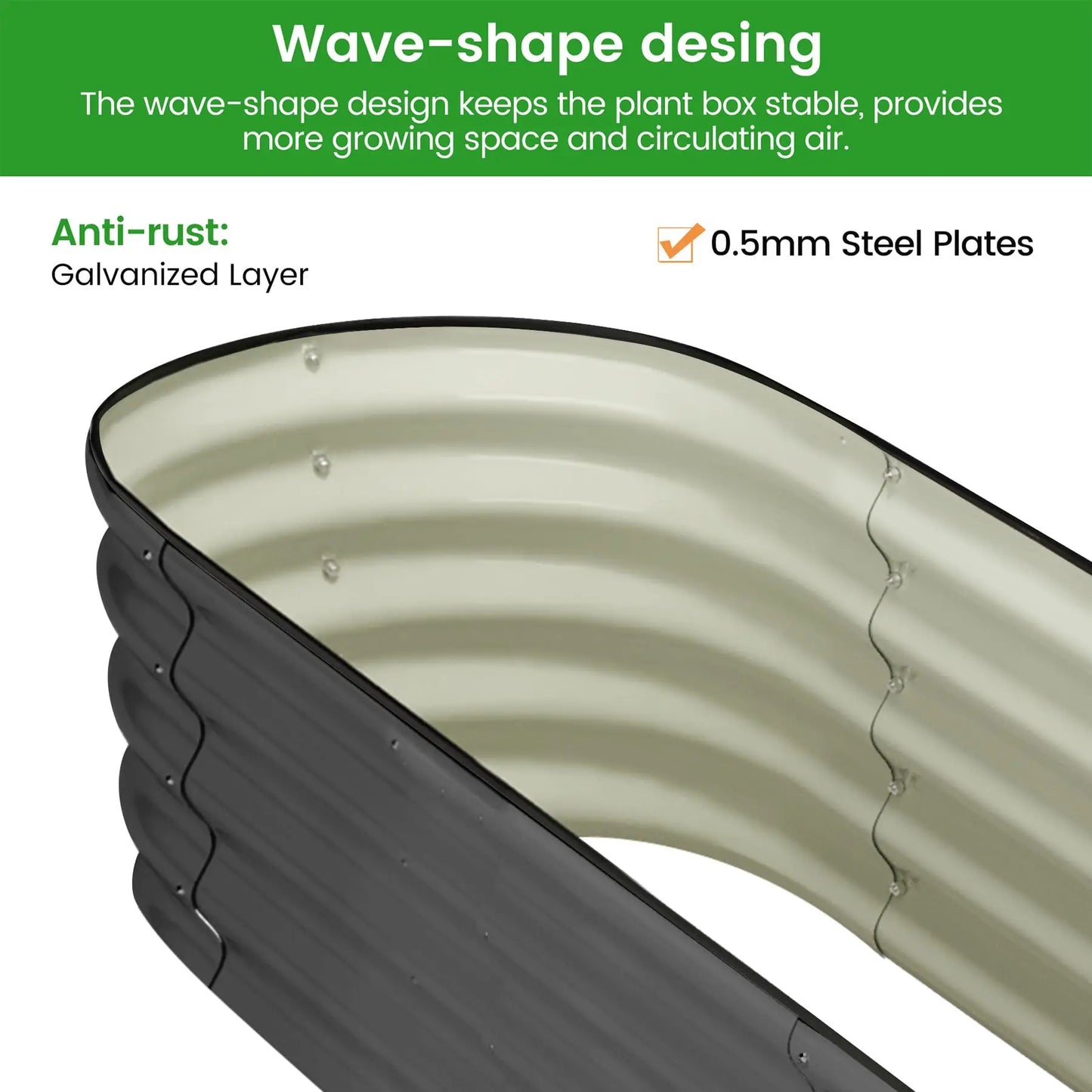HiMISS Galvanized Oval Raised Garden Bed Open Bottom Two Pack