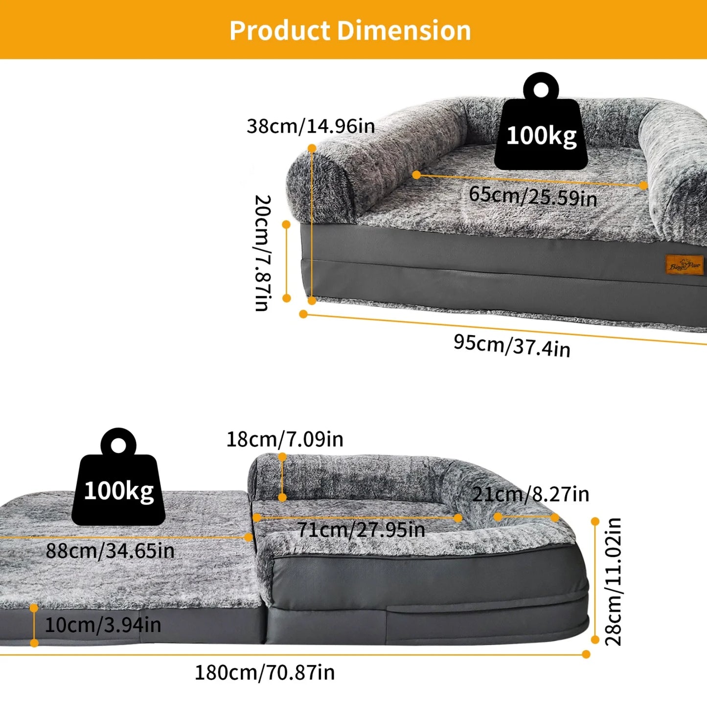 BINGOPAW Orthopedic Foldable Dog Bed With Plush Cushion Bolster