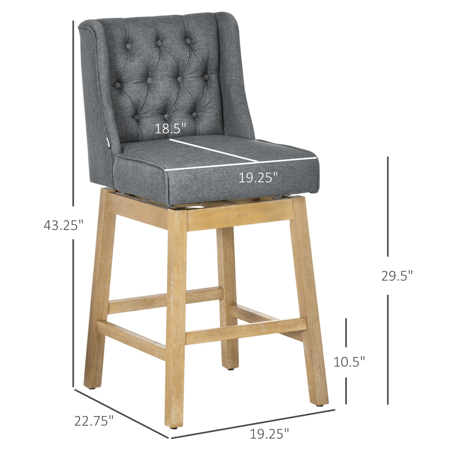 HOMCOM Bar Height Swivel Stools Set Of 2 Wood Footrests