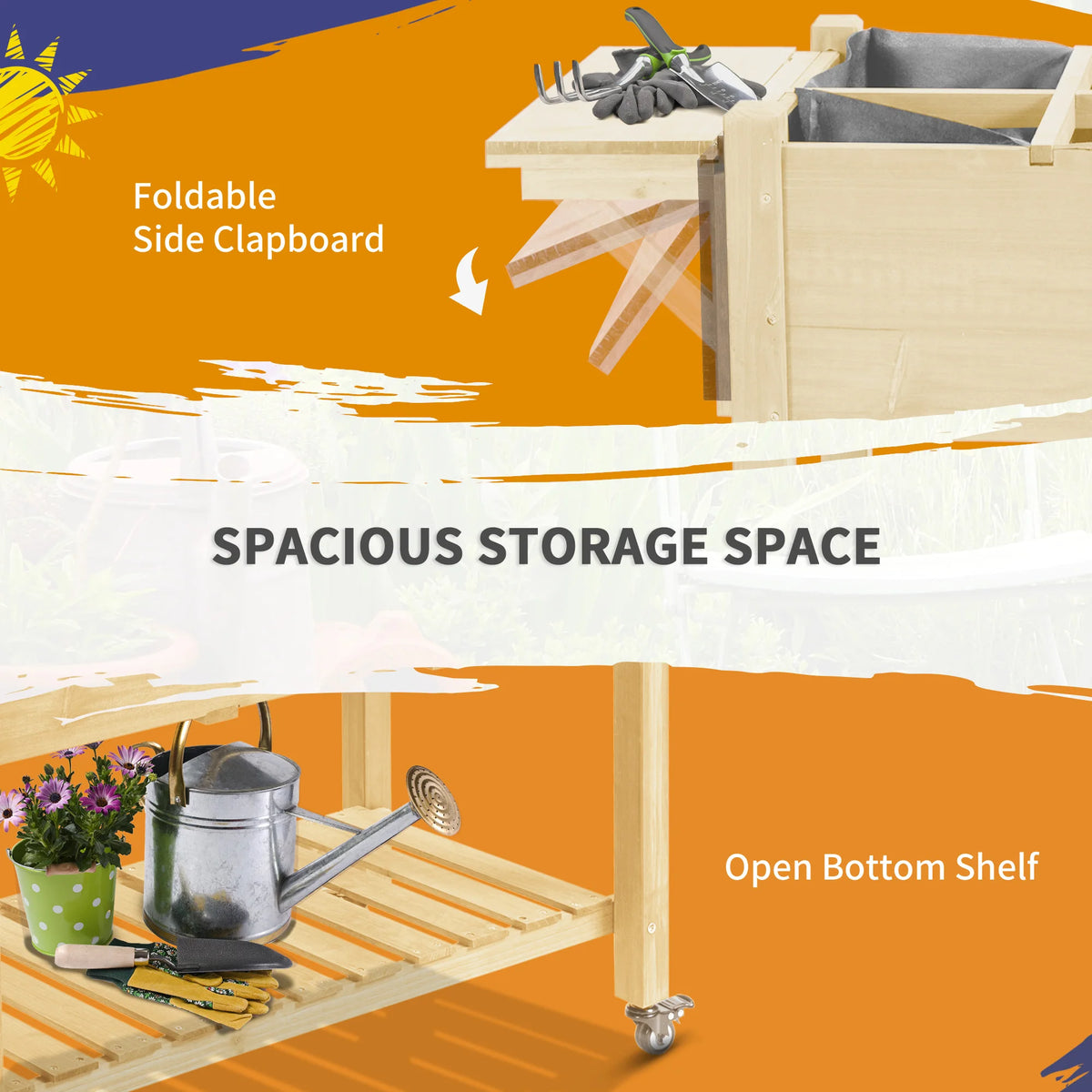 Outsunny 8 Grid Rolling Garden Planter With Integrated Storage Shelf