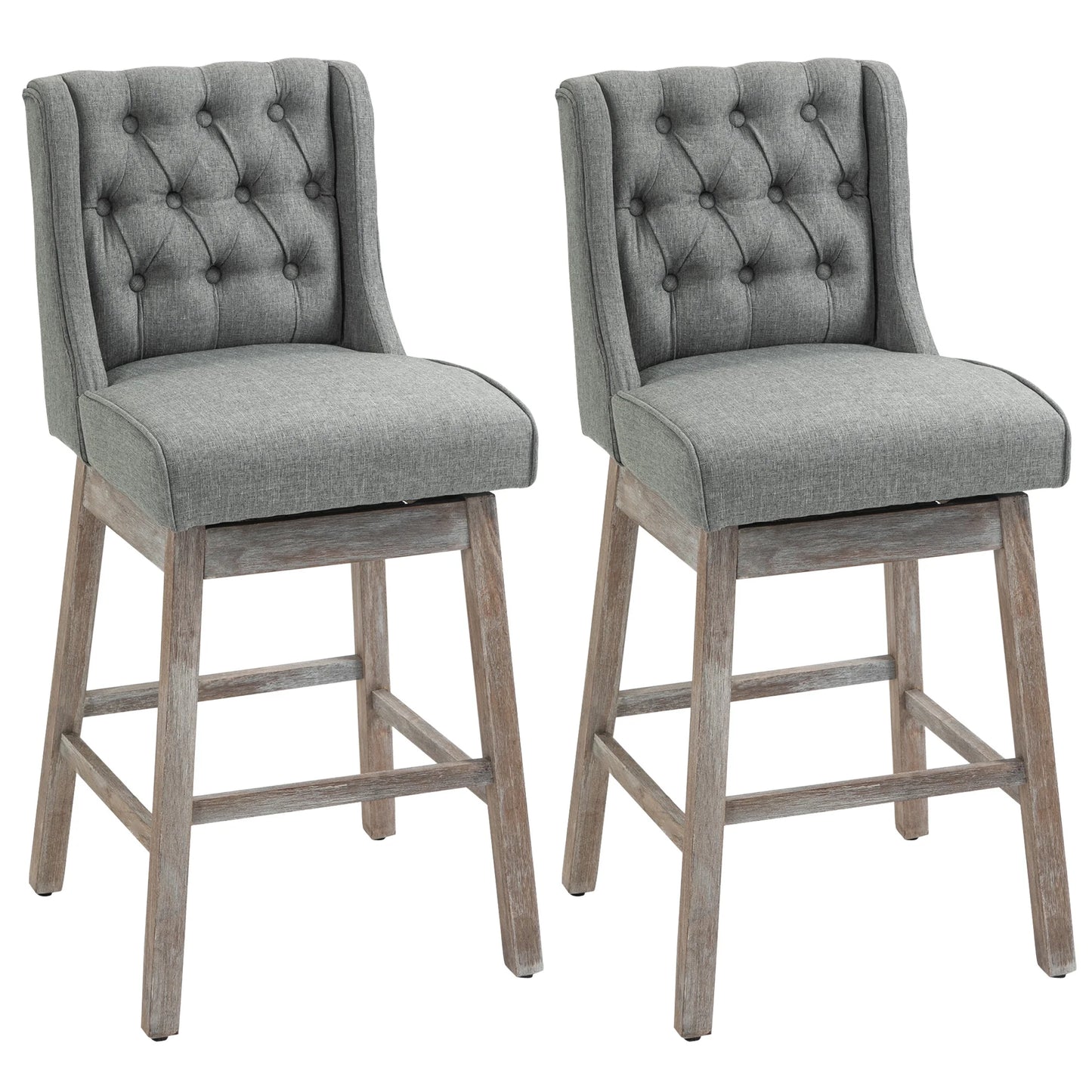 HOMCOM Bar Height Swivel Stools Set Of 2 Wood Footrests