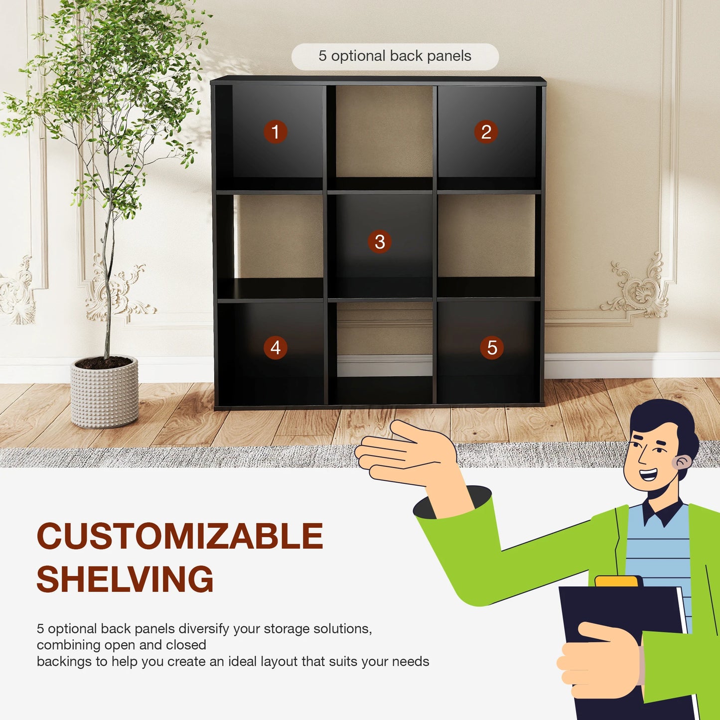 JHK 9 Cube Storage Organizer Wooden Bookshelf For Living Room