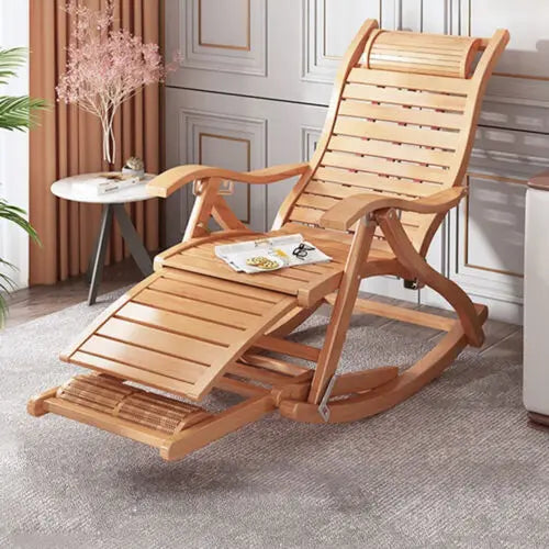 Foldable Bamboo Rocking Chair For Indoor Outdoor Patio