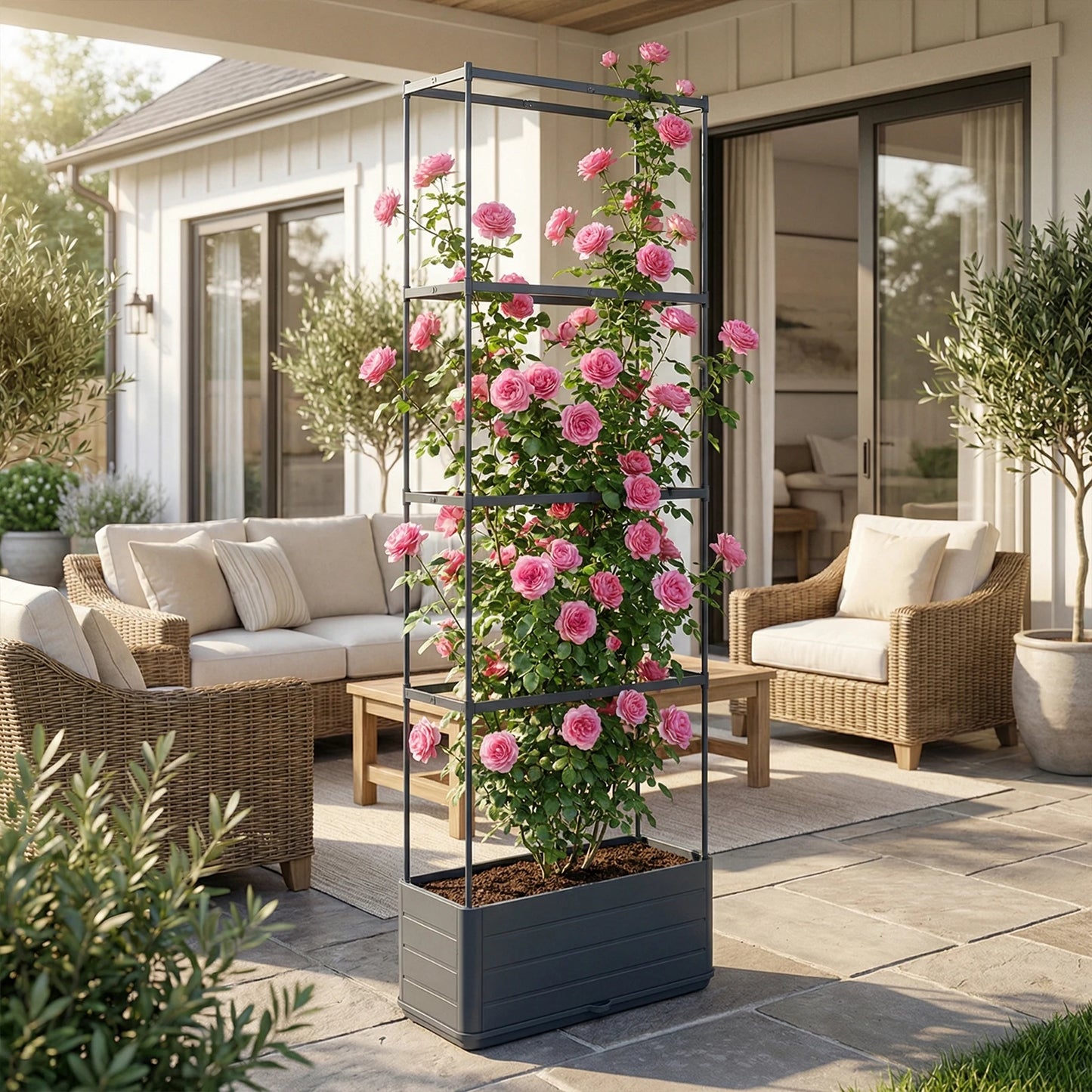 Raised Garden Bed Planter With Trellis For Climbing Vegetables