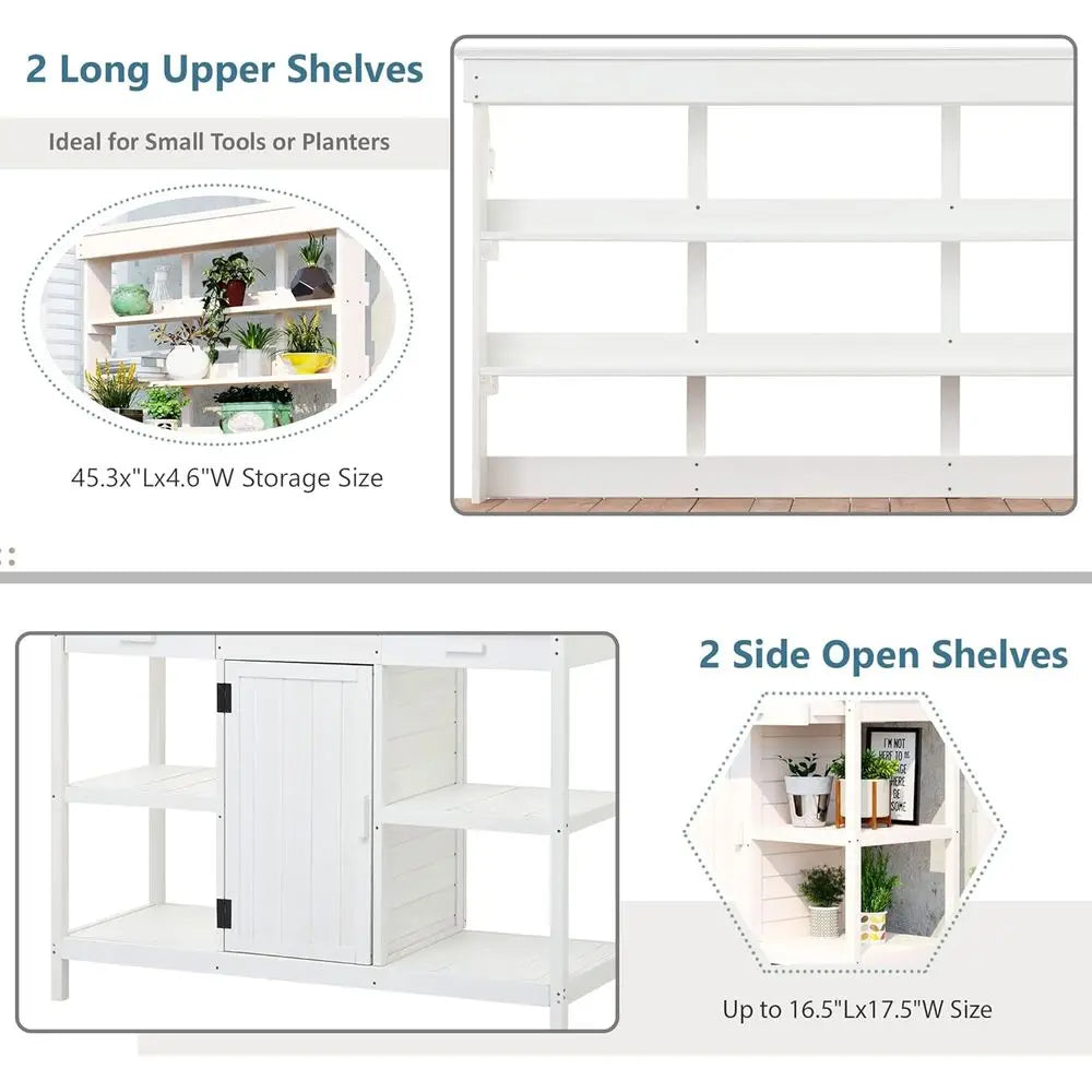 Outdoor Wooden Potting Bench Garden Workstation With Cabinet And Open Shelves