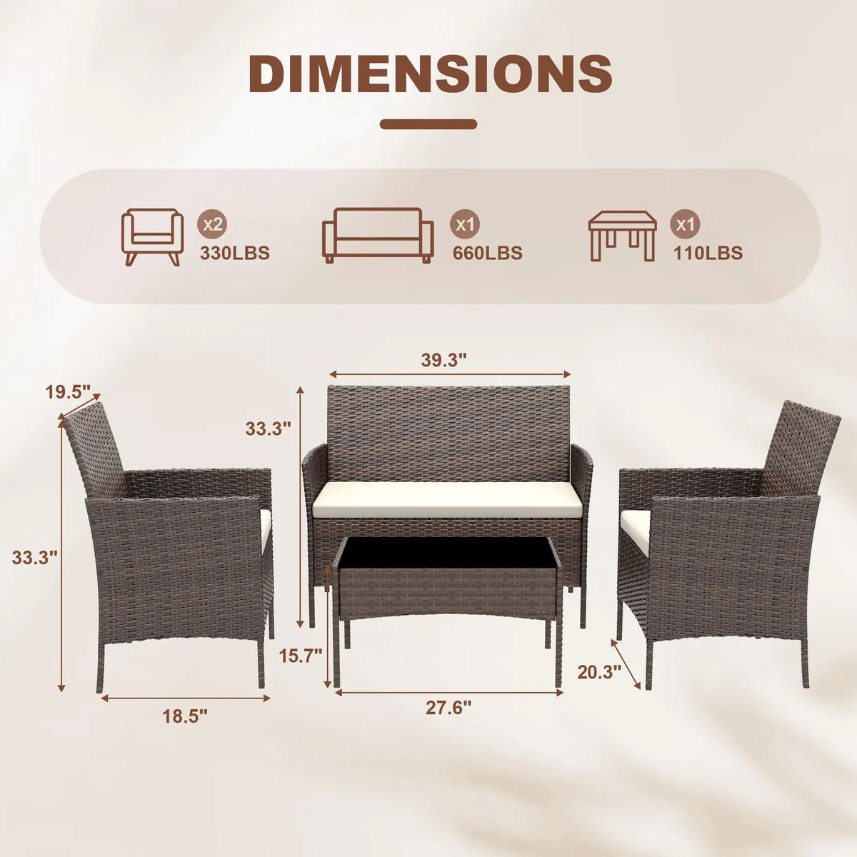 HiMISS Four Piece Outdoor Rattan Patio Furniture Set With Cushions