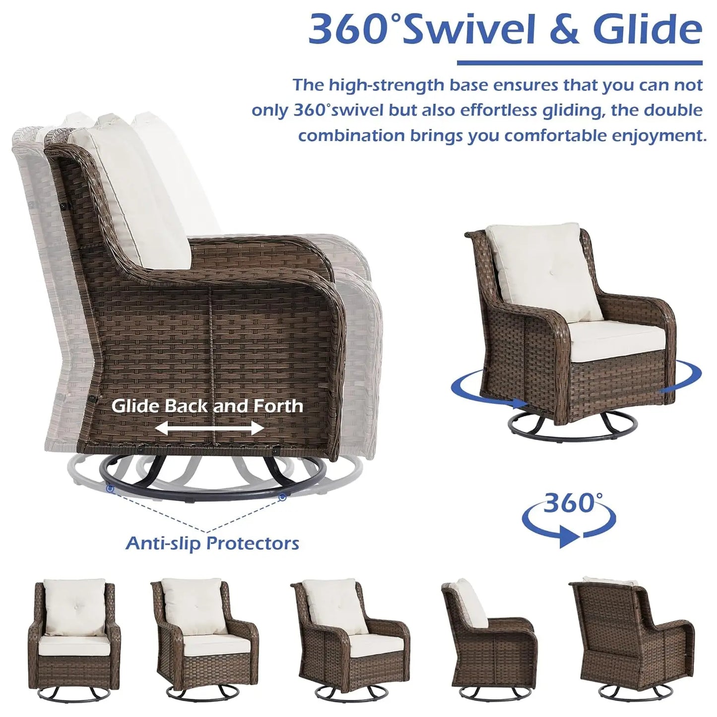 360 Degree Swivel Patio Set Wicker Chairs And Side Table