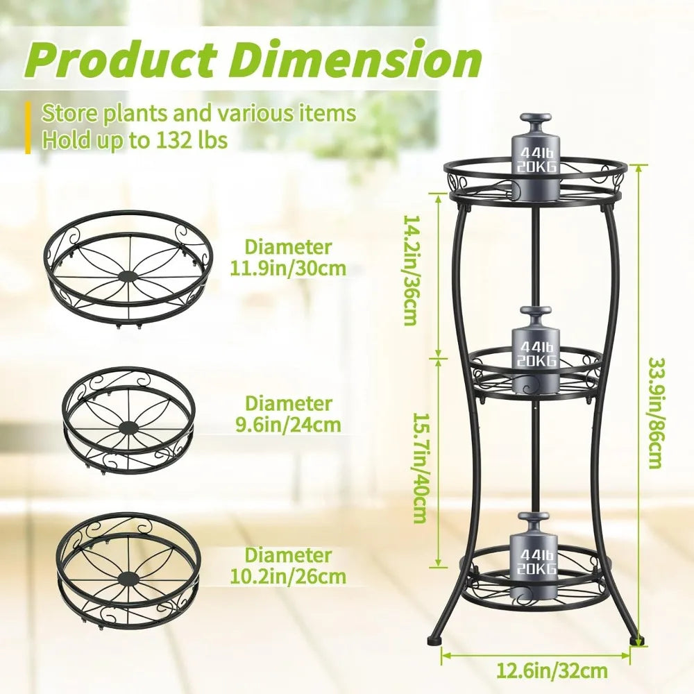 NBVCX Three Tier Metal Plant Stand Indoor Outdoor Rustproof