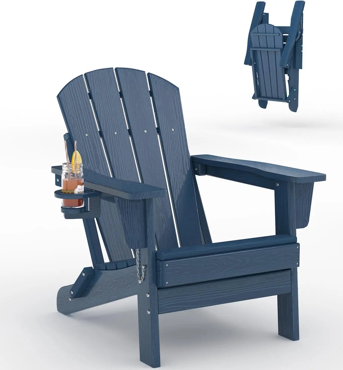 Folding Adirondack Chair All-Weather HDPE Outdoor Cup Holder