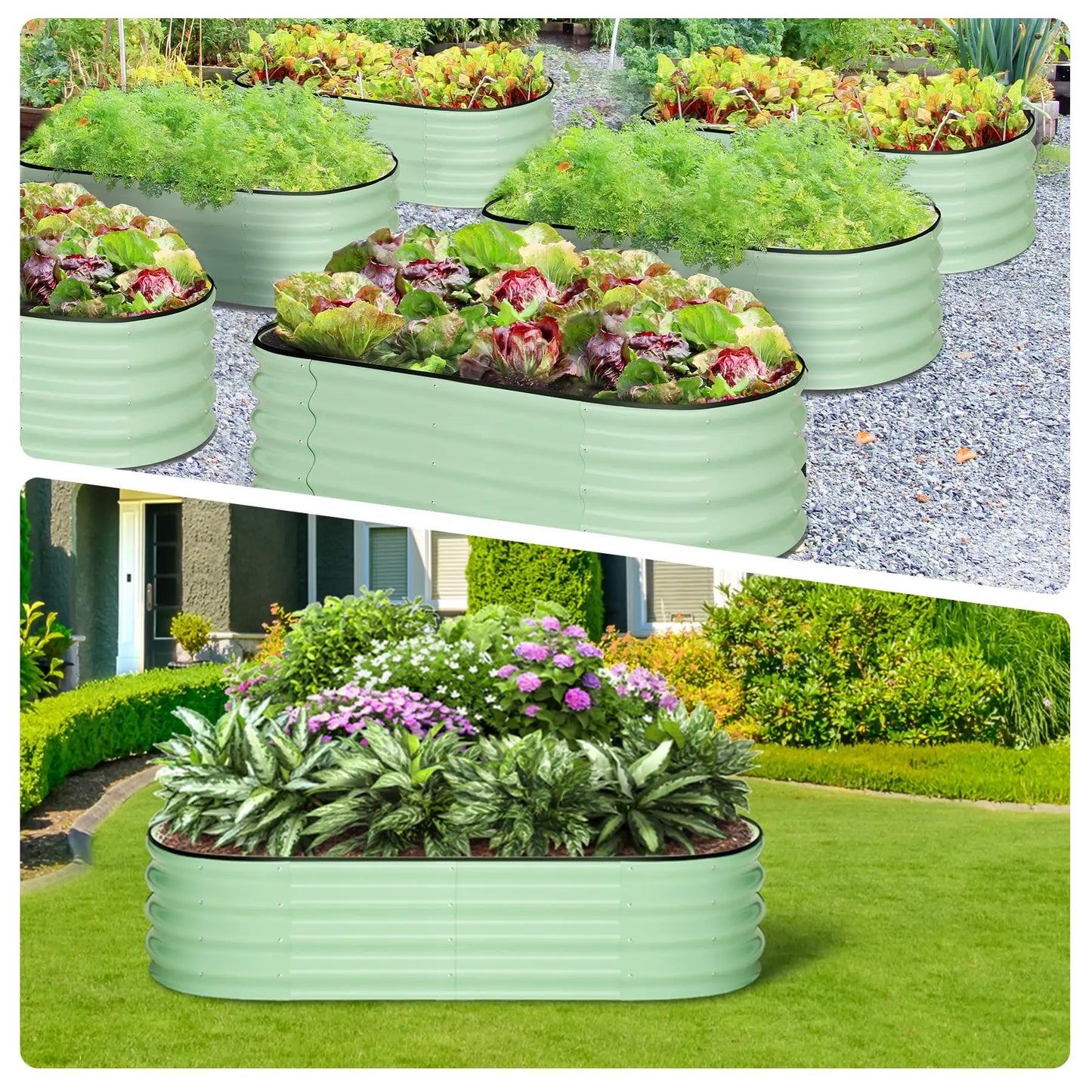 HiMISS 2 Pack Oval Galvanized Steel Raised Bed Open Base