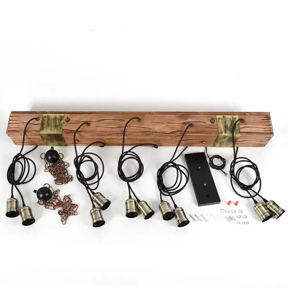 Wooden Beam Rustic Farmhouse Chandelier Pendant Light For Kitchen Island