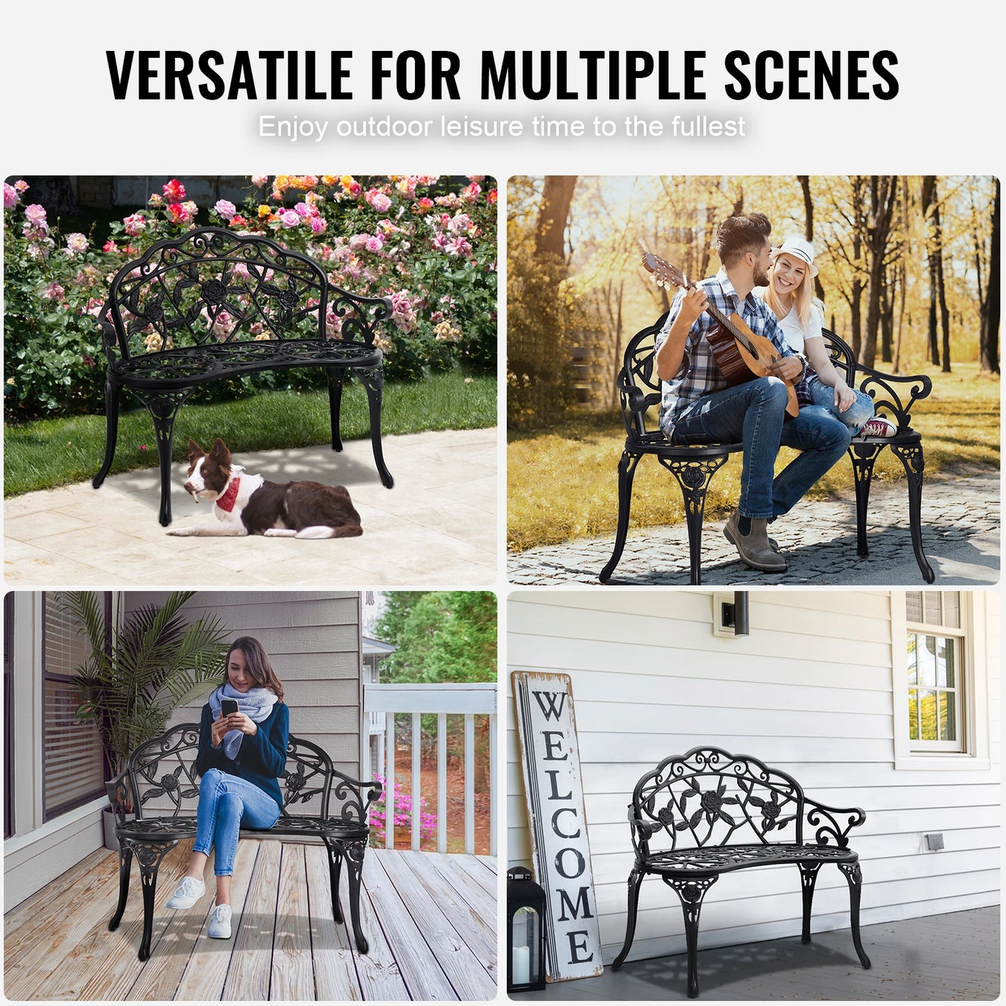 SucceBuy Outdoor Wooden Metal Garden Bench Park Patio Seating