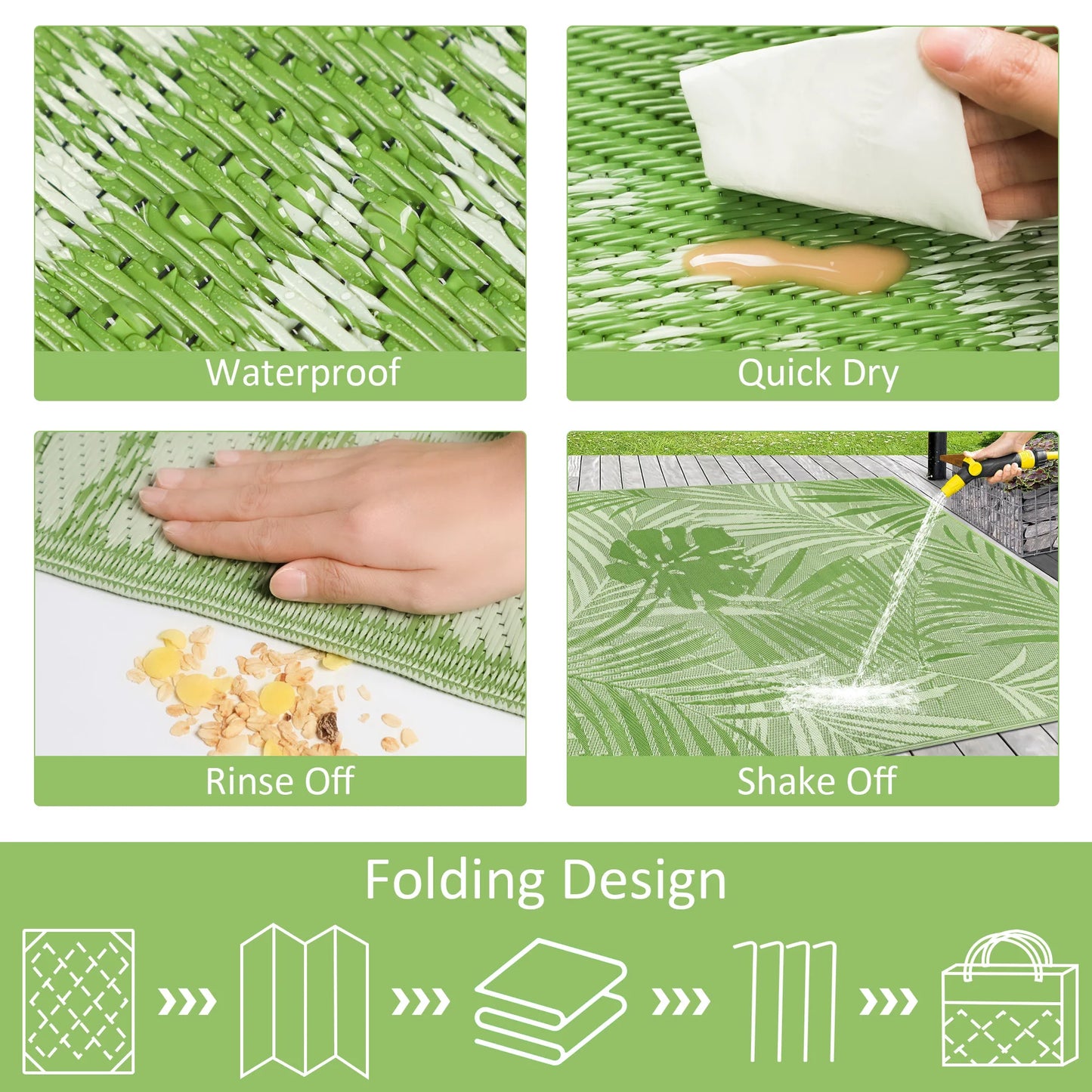 Outdoor Rug Recycled Plastic Straw Leaves Pattern For Patio