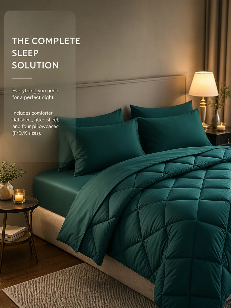 EasYum 7 Piece Bedding Set Comforter Flat Sheet Fitted Pillowcases