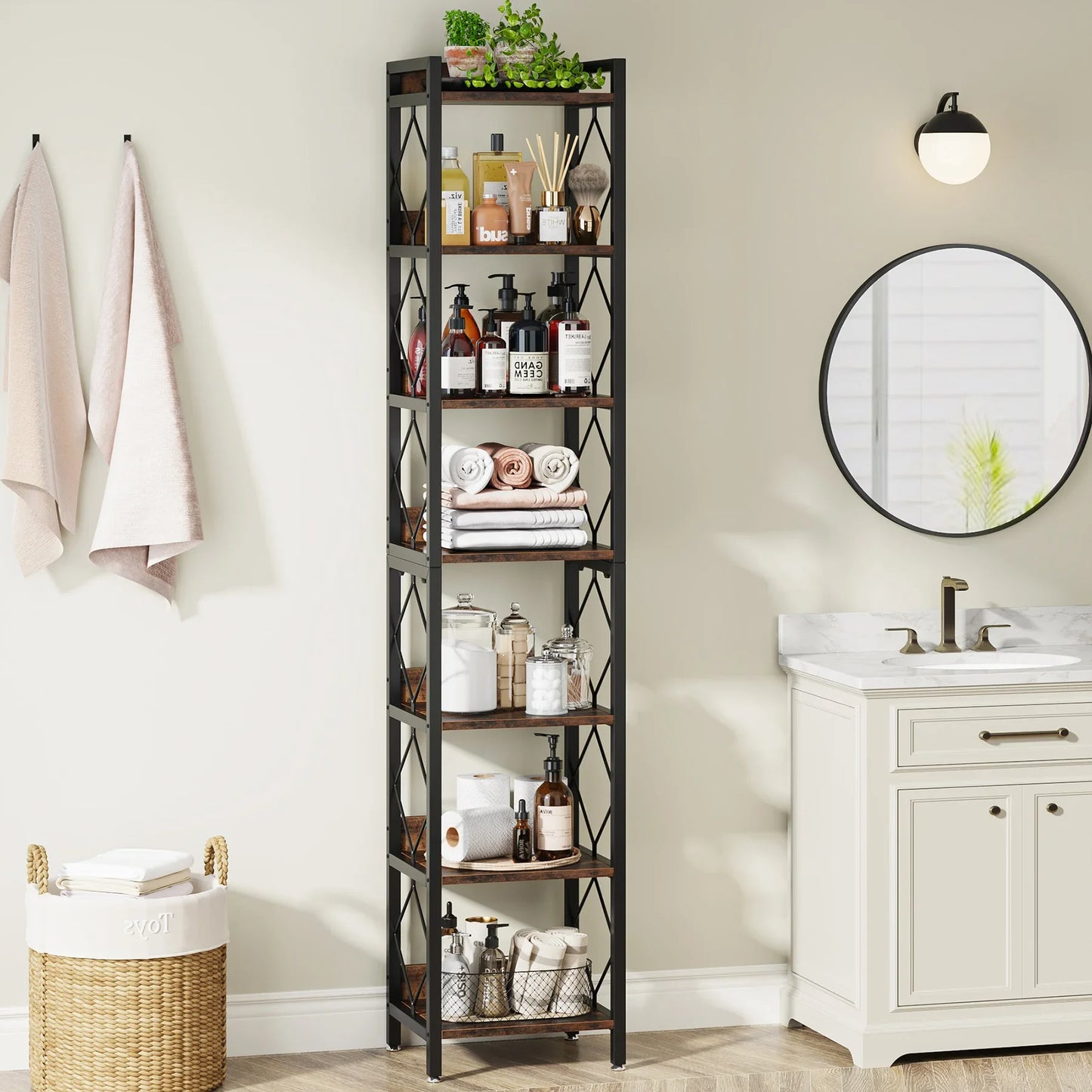 Tribesigns Narrow Bookshelf Seven Tier Freestanding Display Unit