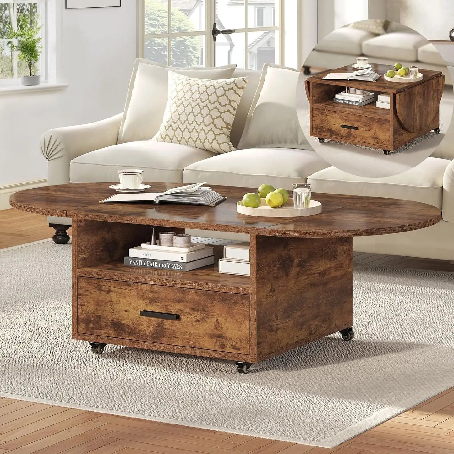 Guangbai Foldable Wood Coffee Table With Drawer And Storage