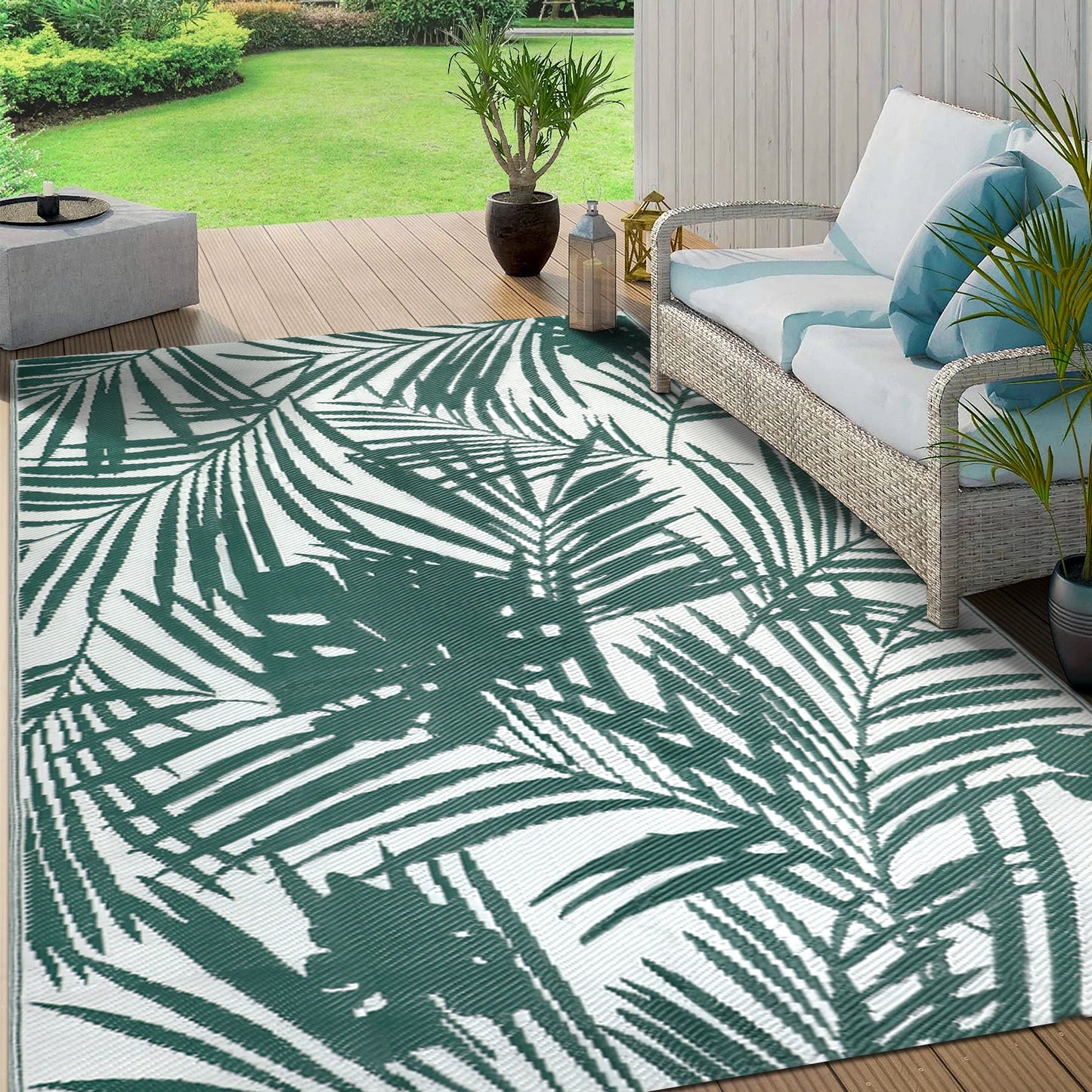 Outdoor Rug Recycled Plastic Straw Leaves Pattern For Patio
