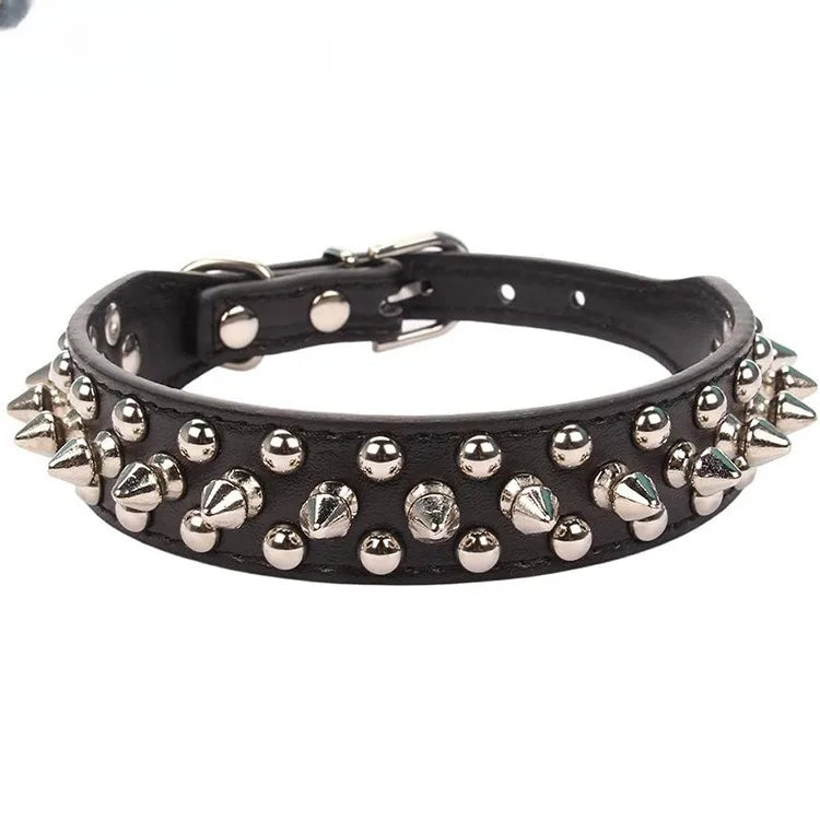 Adjustable PU Leather Dog Collar with Punk Rivet Spikes