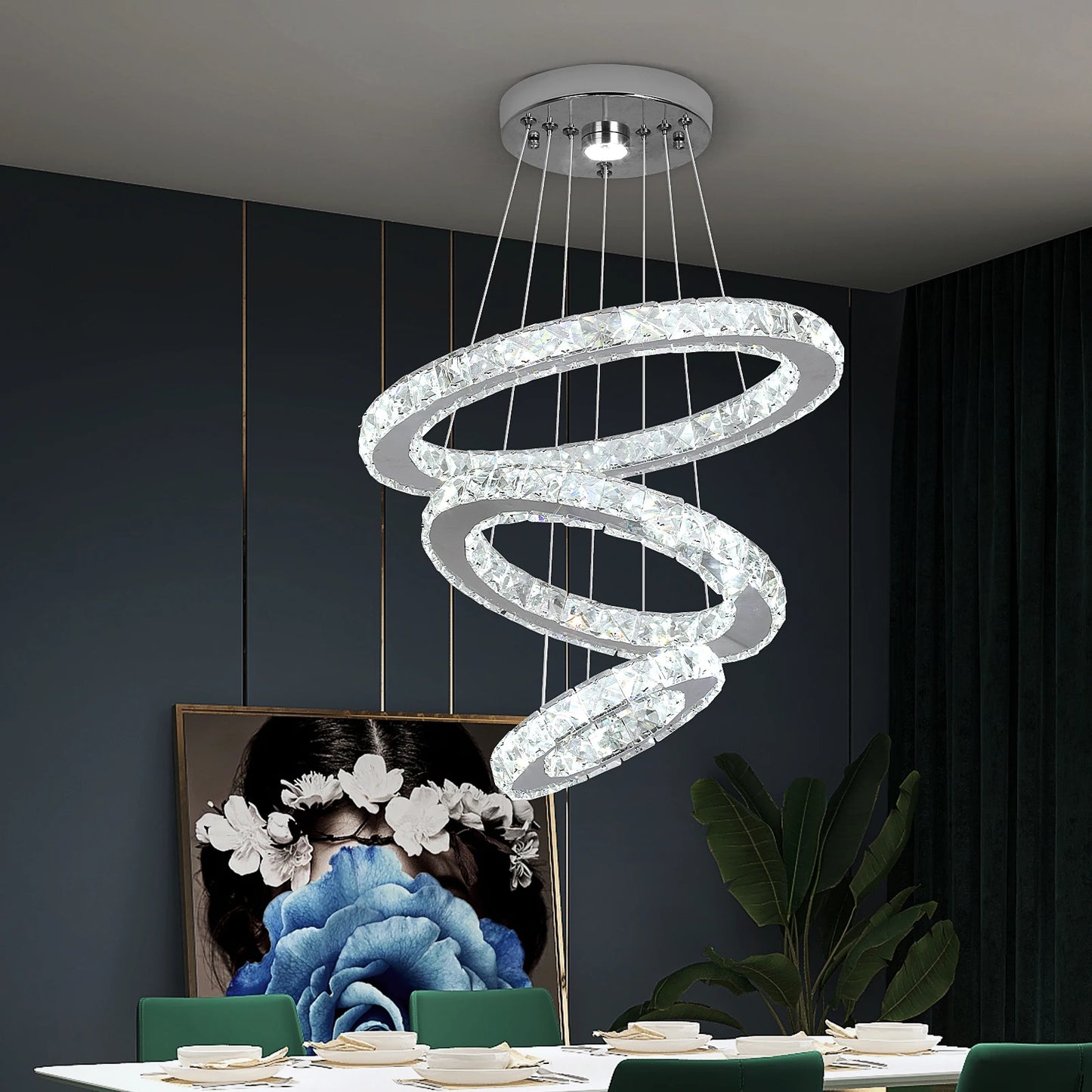 GreeLustr Modern Pendant Crystal Ring Chandelier For Living Room