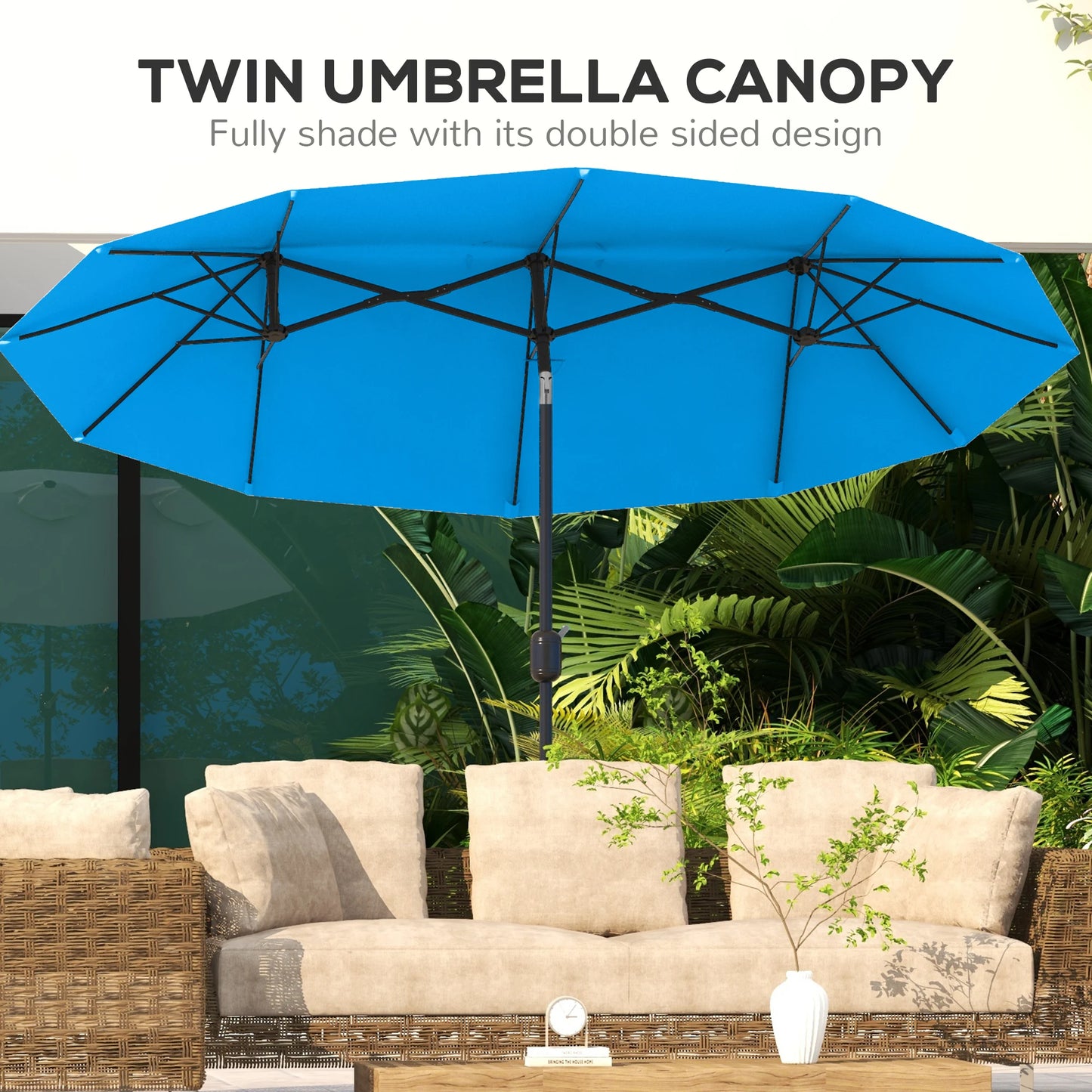 Outdoor Patio Umbrella With Tilt And Crank Double Sided Venting