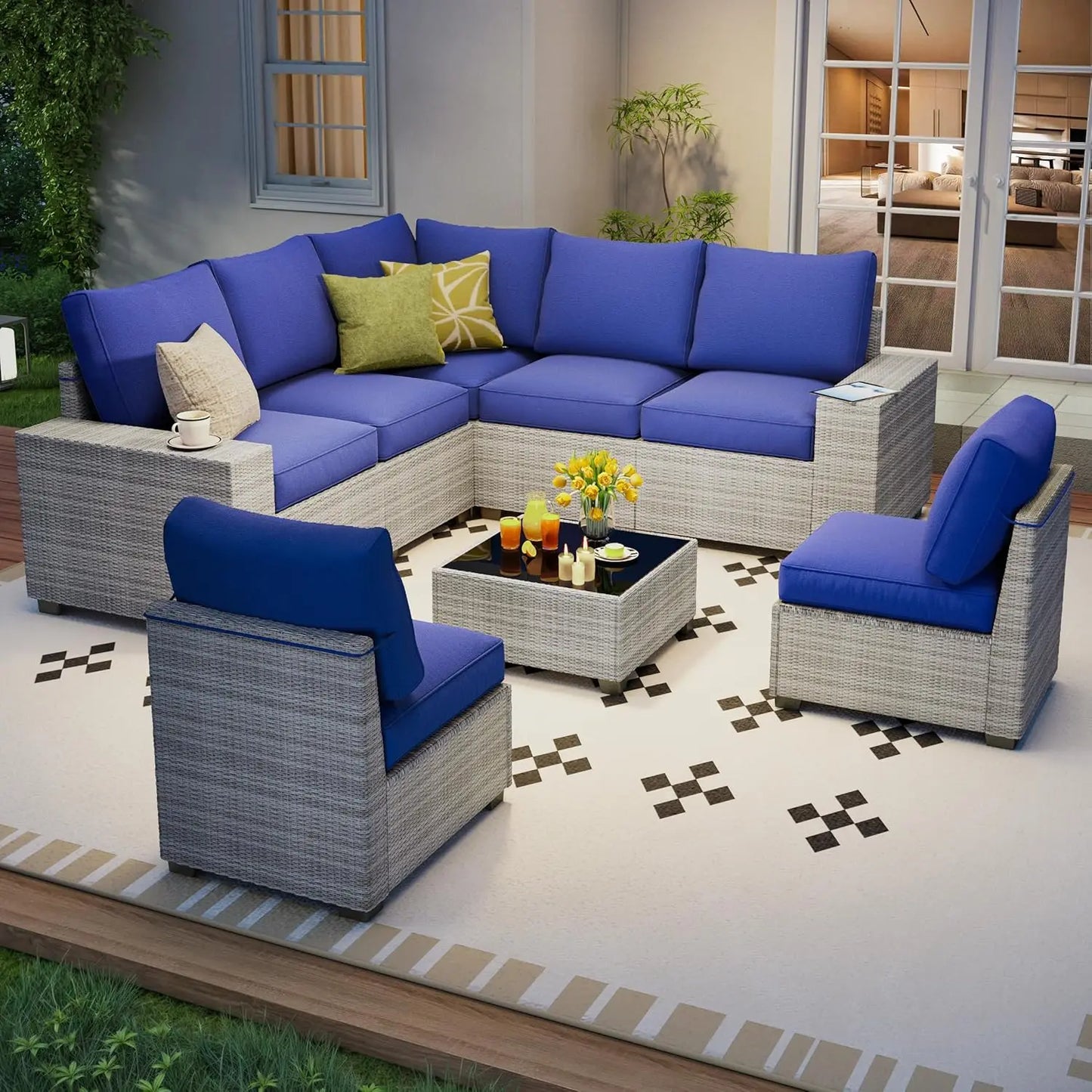 8 Piece Modular Rattan Outdoor Sectional Sofa Set Cushions