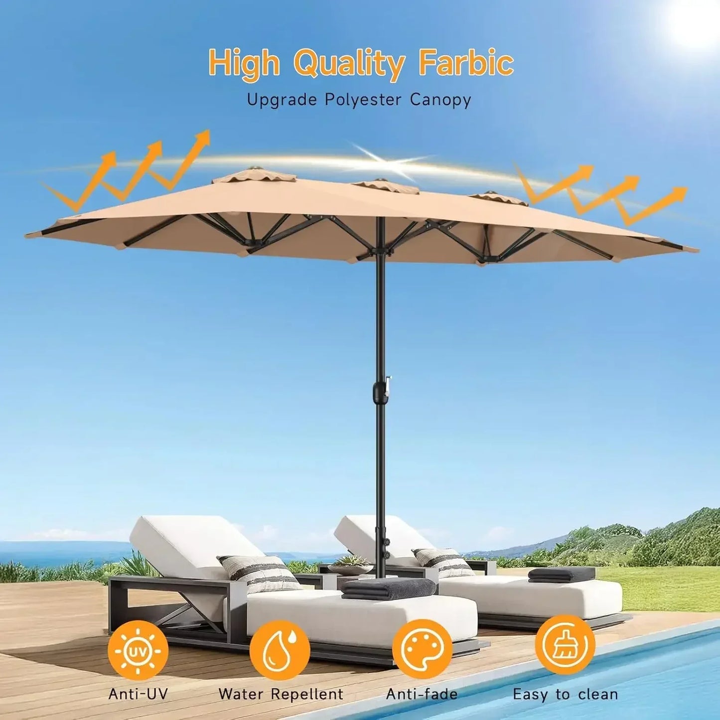 Patio Umbrella With Base Included Double Sided Rectangle Crank Handle