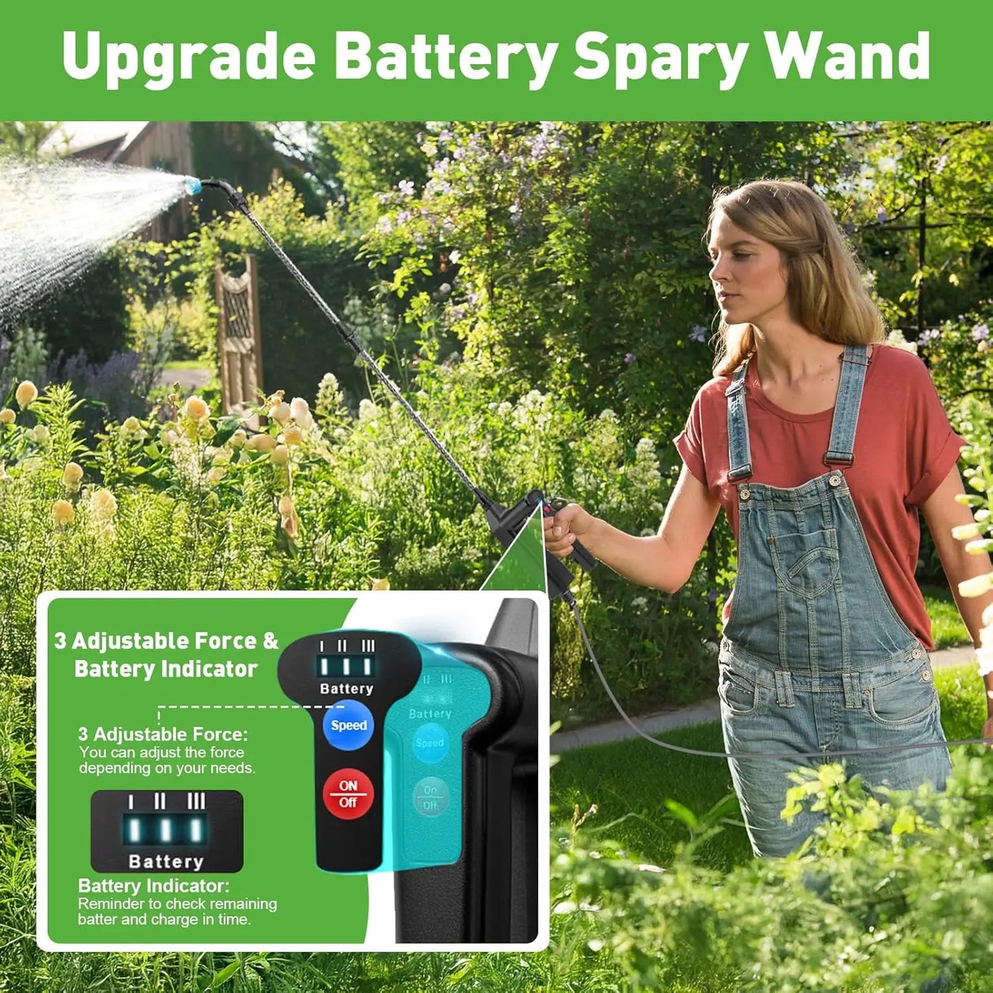 Battery Powered Garden Sprayer With Telescopic Wand And Adjustable Nozzles