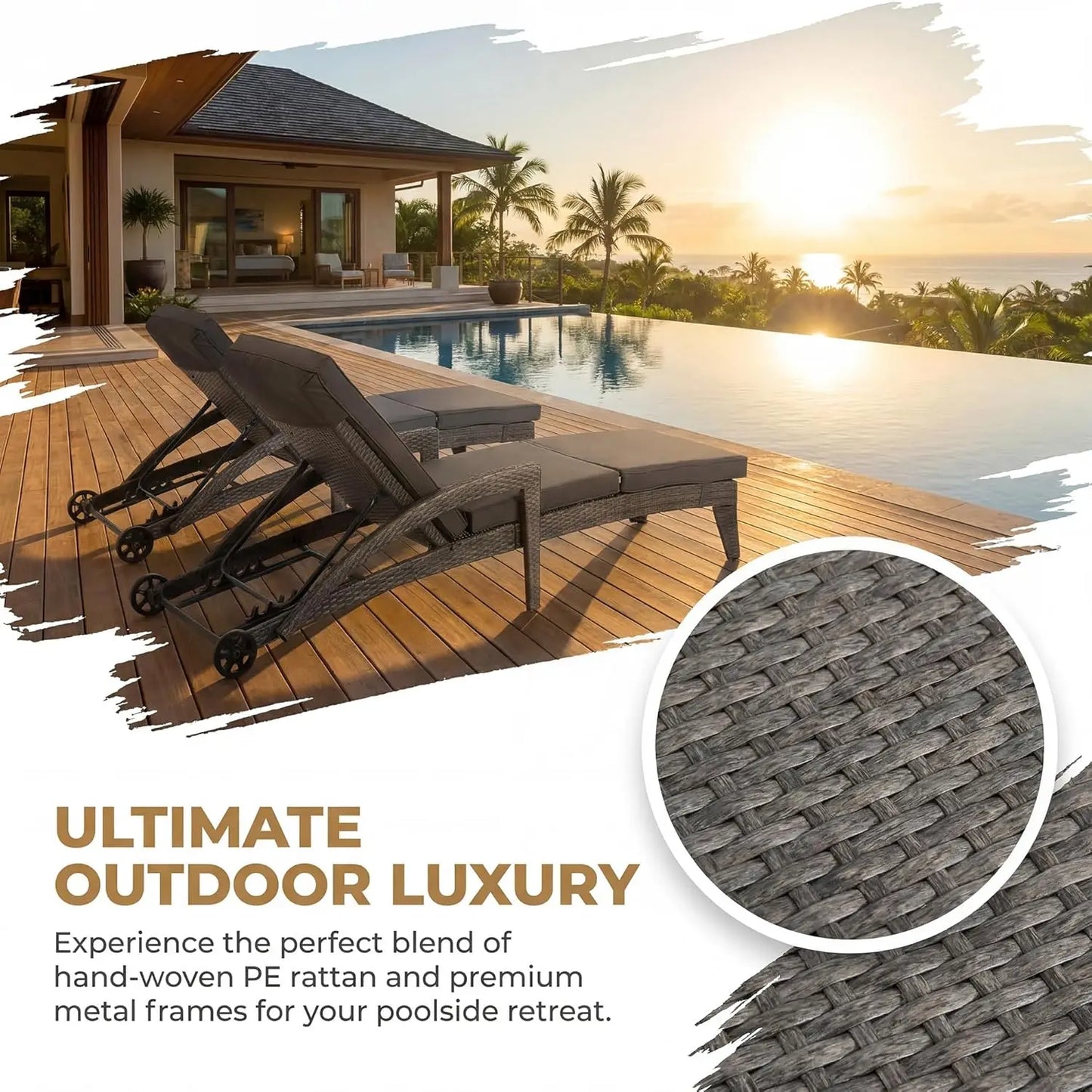 Outdoor Wicker Reclining Chaise Lounge Set 4 Position Adjustable Chairs