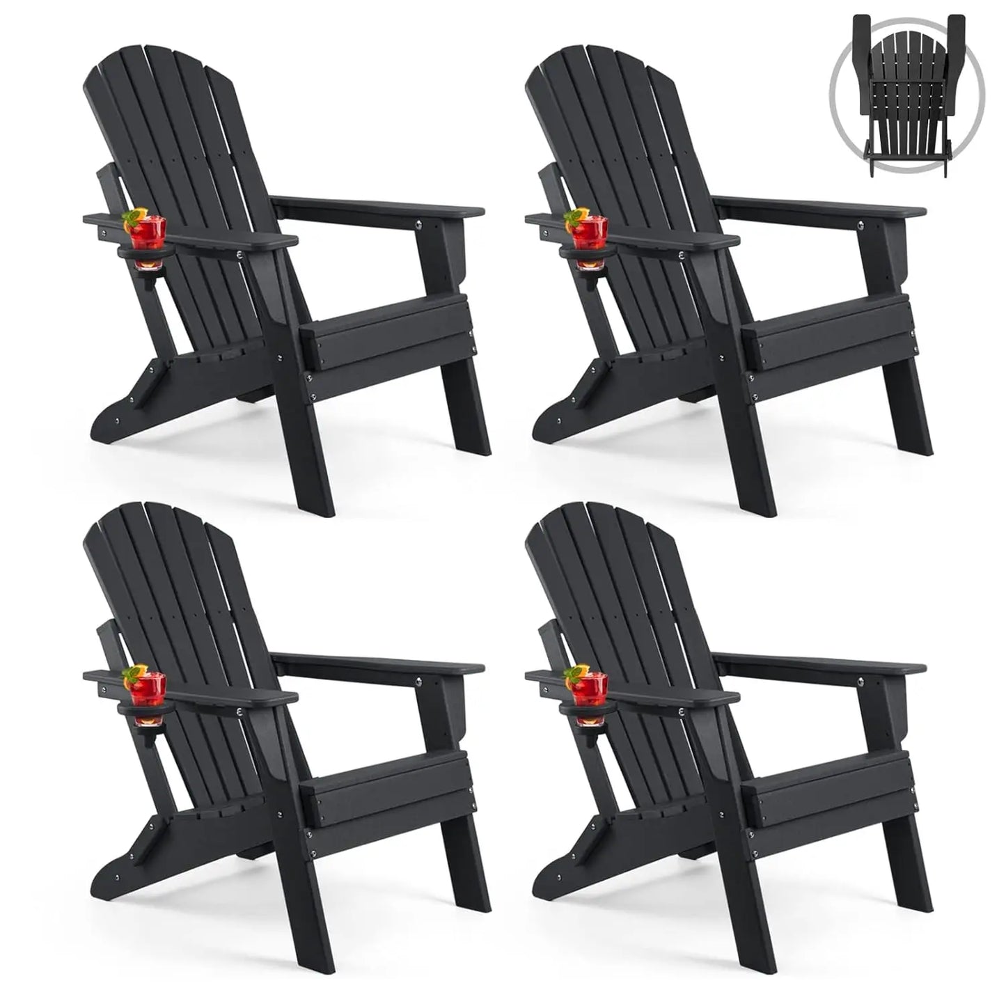 All Weather Adirondack Chair Set 4 Piece With Cup Holders