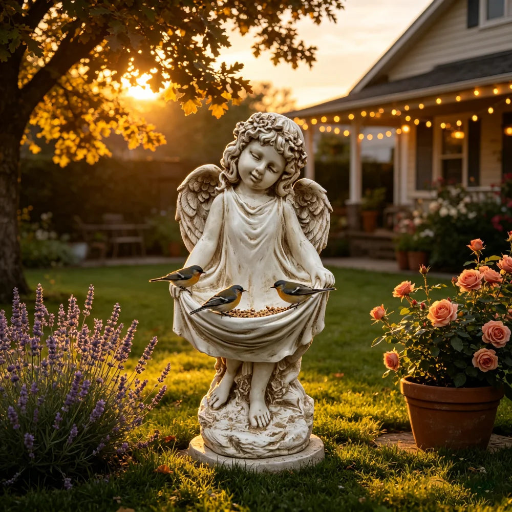 Weathered Angel Cherub Garden Statue Resin Outdoor Yard Decor