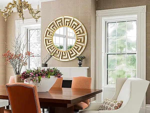 Round Wall Mirror Geometric Pattern Beveled Edge