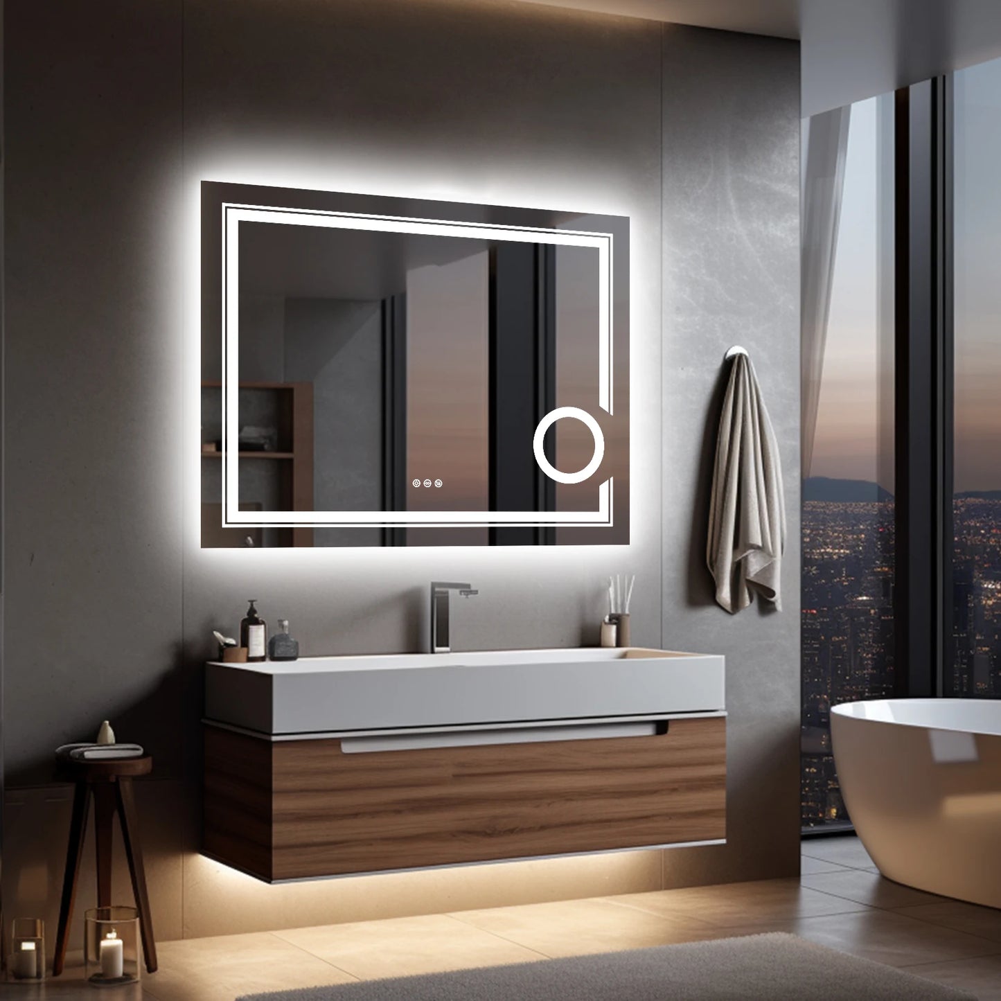 LED Lighted Smart Bathroom Mirror 3X Magnification Wall Mounted