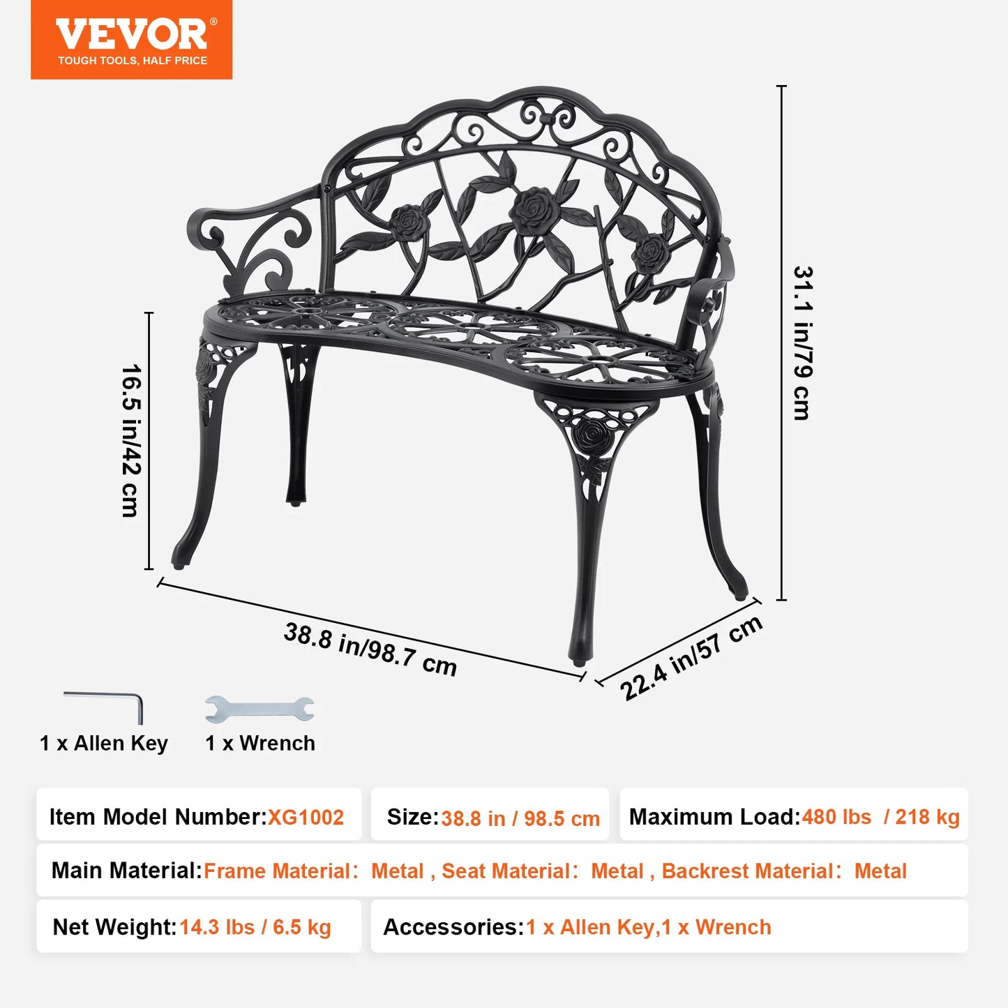 SucceBuy Outdoor Bench Wood And Metal Garden Bench