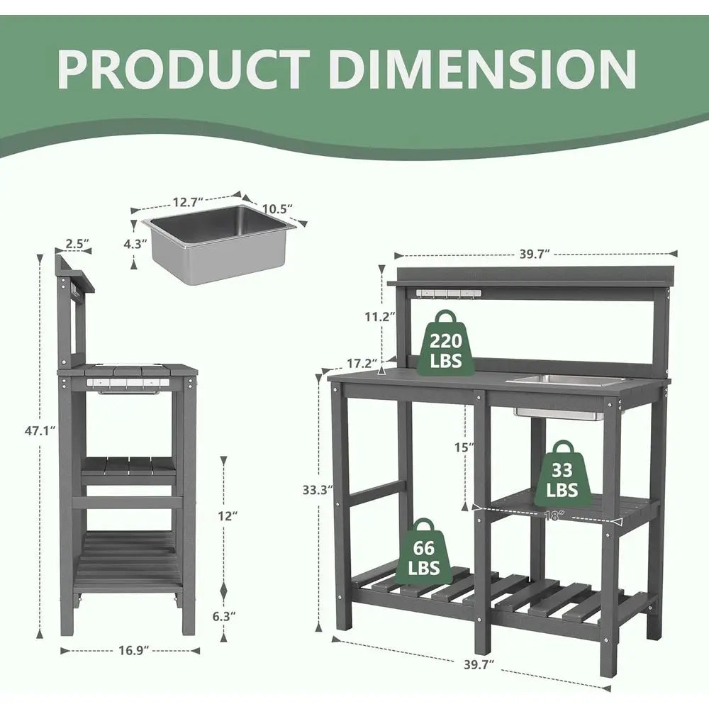 HDPE Outdoor Potting Bench With Sink And Storage All Weather