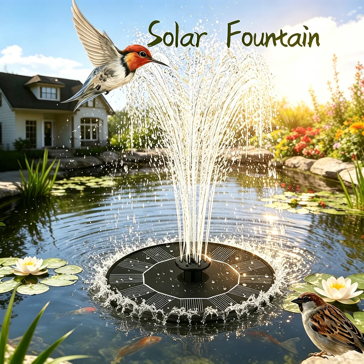 Floating Solar Water Fountain With Multiple Spray Nozzles Pond Decor