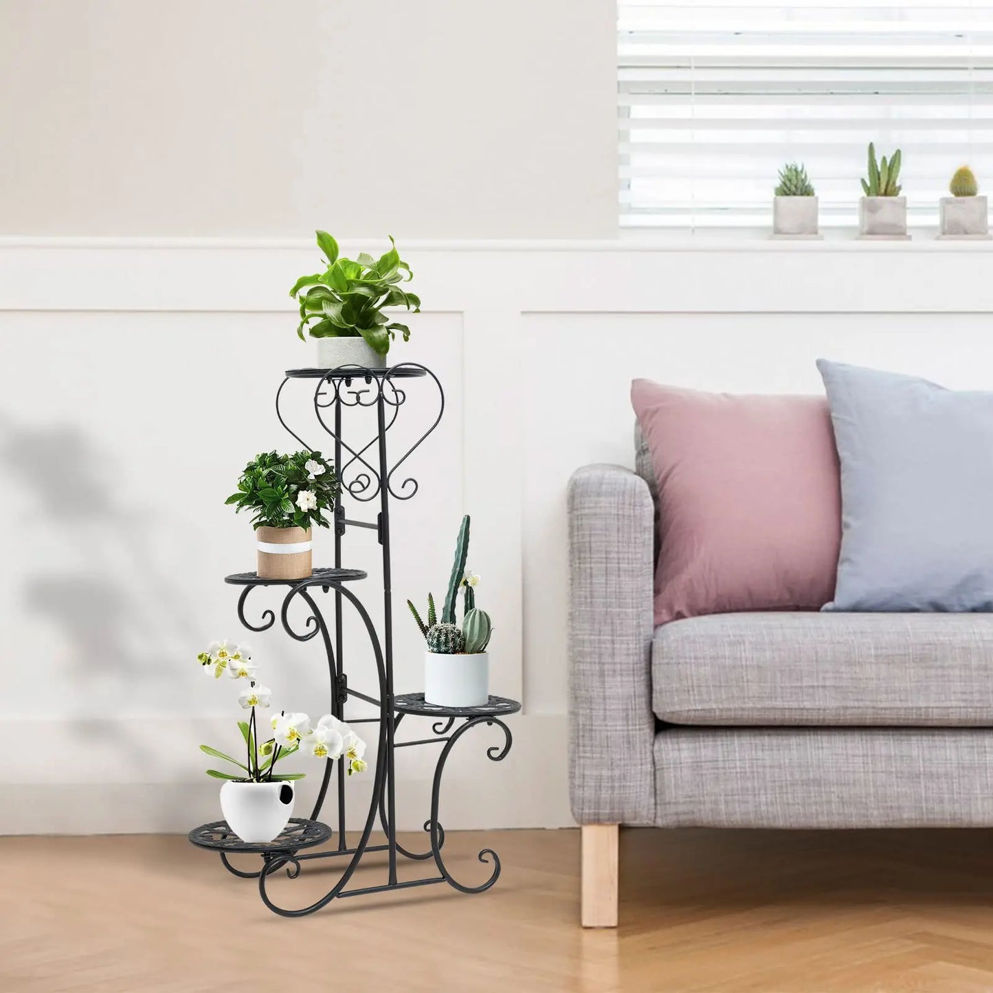 Wrought Iron Plant Stand for Four Pots Outdoor Garden Decor