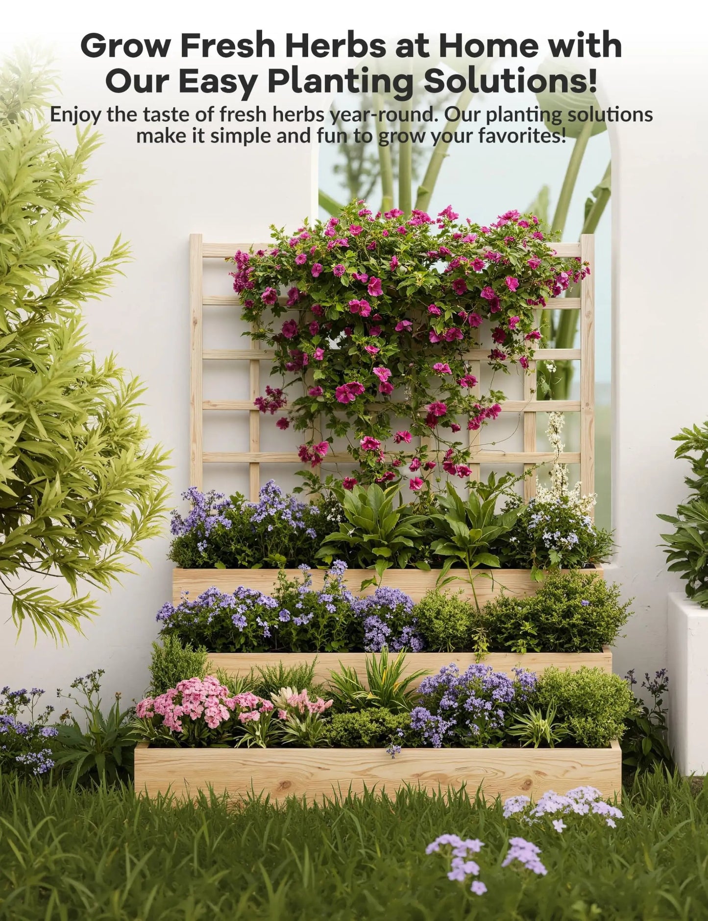 HiMISS Three Tier Elevated Garden Bed With Trellis