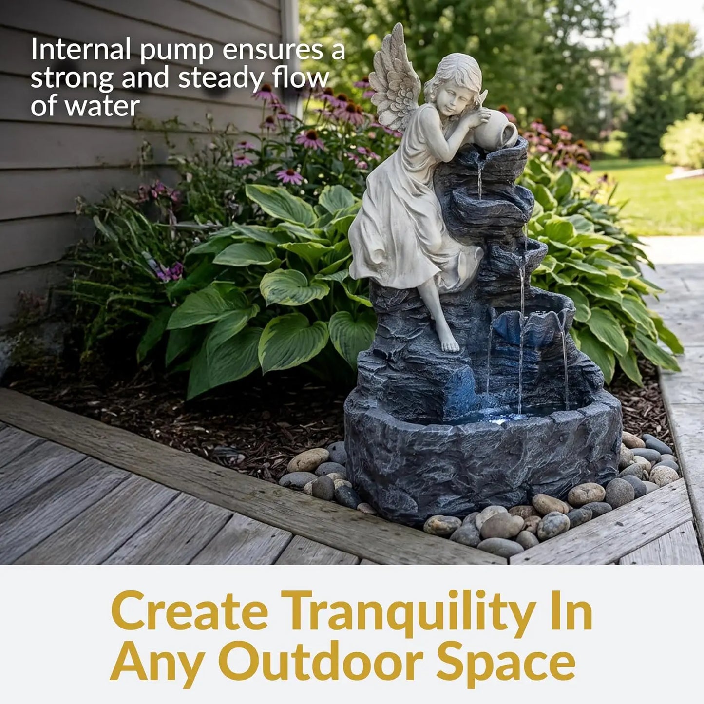 Sunnydaze Angel Falls Outdoor Solar Water Fountain With LED Light